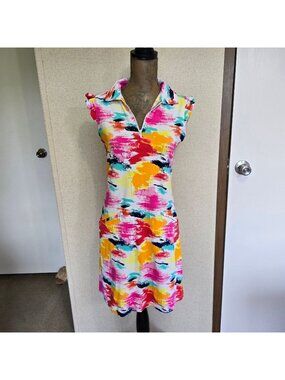 IBKUL Small Short Sleeve Collared Dress Pickleball Abstract UPF 50+ Quick Dry